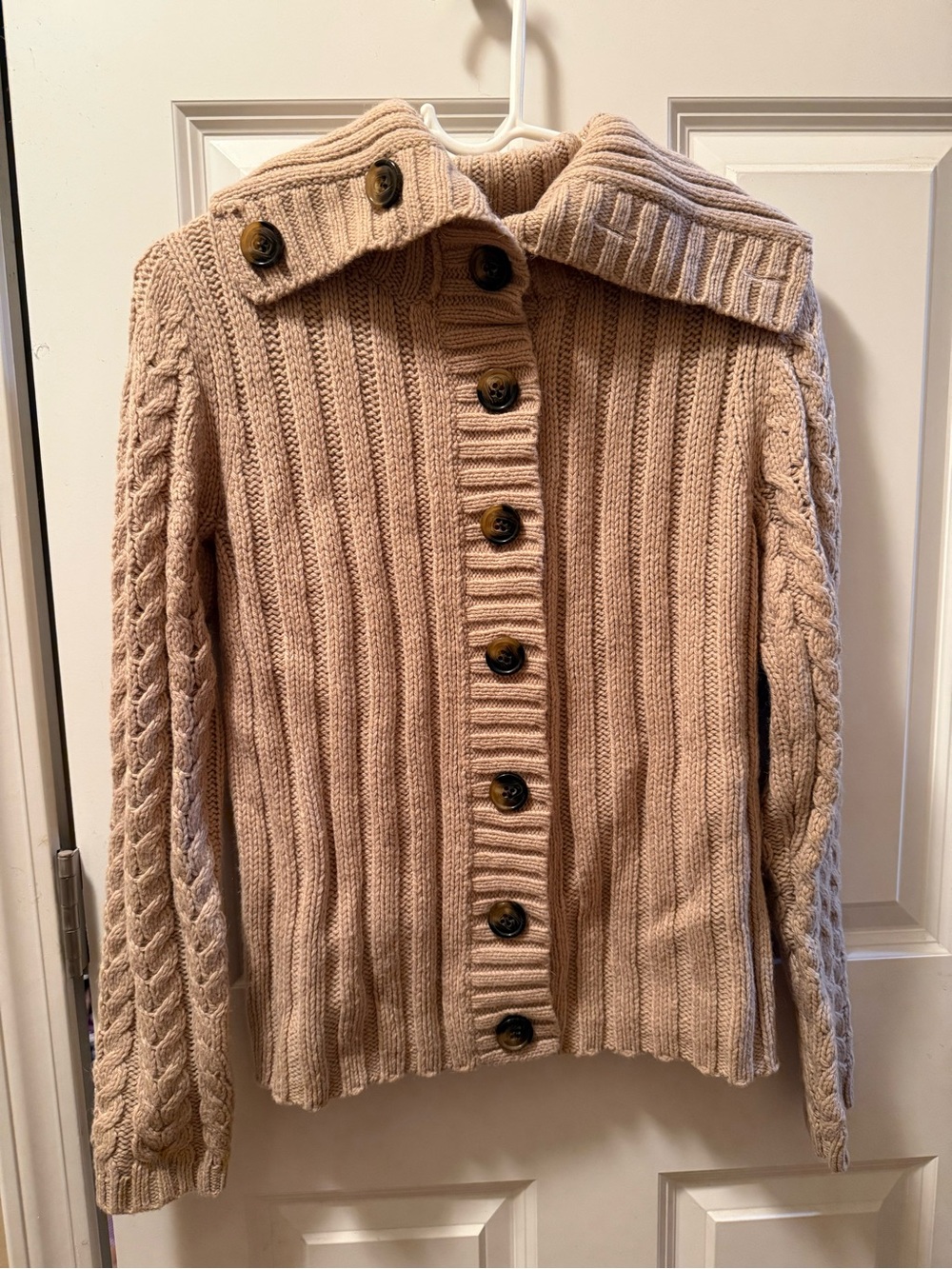 Womens Cream Ribbed Button-Up Sweater